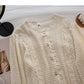 Korean version of foreign style solid color lace round neck top  6335