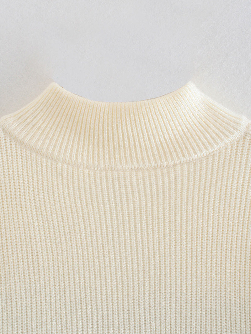 Versatile loose lazy high neck striped sweater  7343
