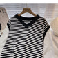 Contrast stripe V-Neck long sleeve shirt  6315
