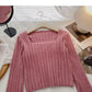 Niche design pit stripe sweater slim square neck top  6156