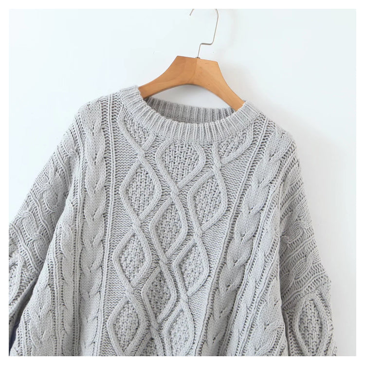 Design Spleißärmel Rundhalspullover mittellanger Pullover 7477