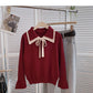Aging retro contrast Lapel strap flare sleeve top  6673