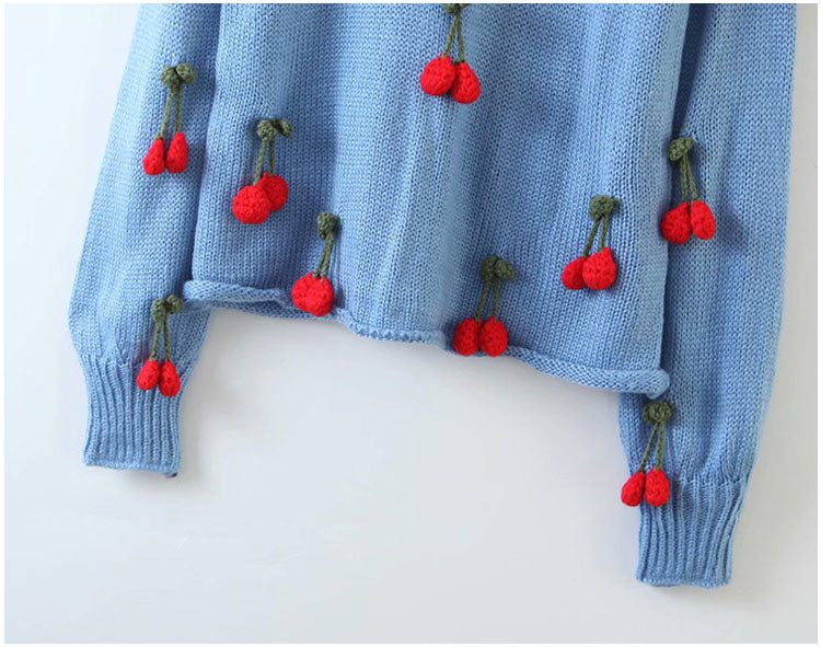 Round neck cherry sweater bottomed sweater loose fashion Pullover Sweater  7208