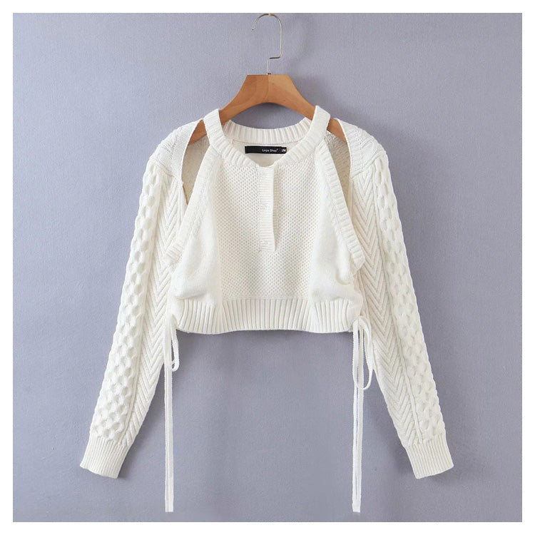 Strickpullover mit Schlüsselbeinhohl und langen Ärmeln 7234