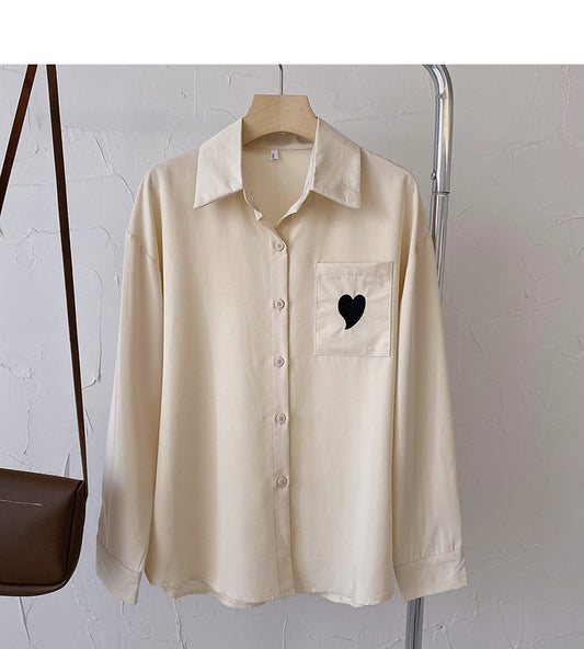 Chemise ample à manches longues avec poche d'amour personnalisée Haut à revers 6430