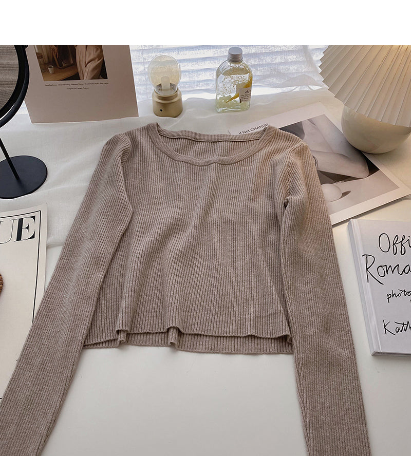 Solid color basic sweater women's long sleeve top bottomed shirt  6638