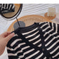 Long sleeve knitted stripe coat casual V-neck top  6518