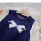 Vintage nail bead bow contrast stitching long sleeve lace top  6600