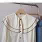 Baby collar long sleeve Vintage shirt casual loose top fashion  6431