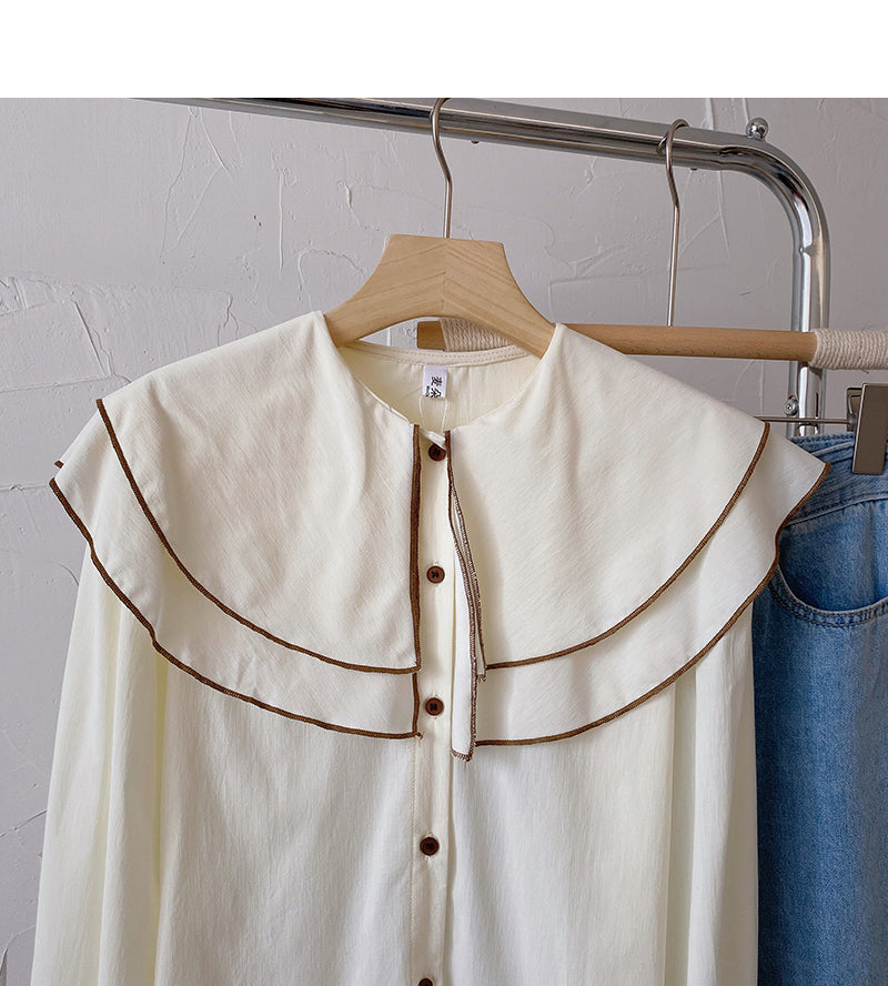 Baby collar long sleeve Vintage shirt casual loose top fashion  6431