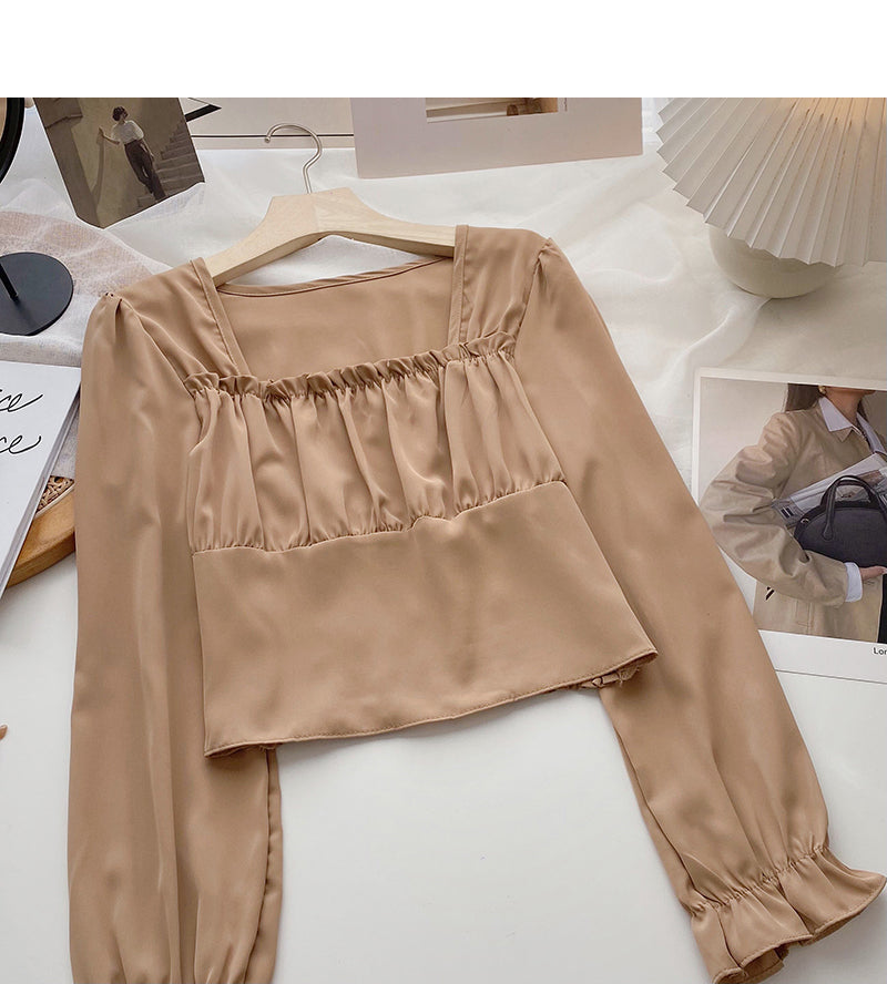 French Vintage Square Neck Long Sleeve Shirt  6368