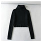 Amerikanischer Retro-Pullover mit Stehkragen, freiliegendem Bauchnabel und hoher Taille 7351