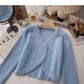 Gentle retro temperament V-neck short slim top cardigan  6153