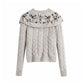 Pullover mit Puppenhalsausschnitt und Blumenstickerei in schwerer Industrie 7220