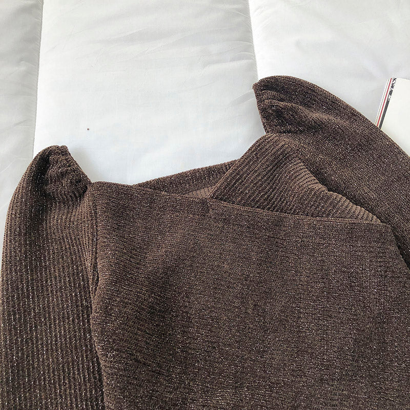 Chemise à col carré Design Sense, haut à manches longues soigneusement fabriqué à la machine 6251