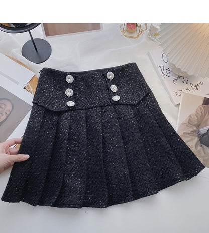 Retro small fragrance diamond studded high waist Sequin A-shaped skirt  5598