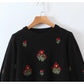 Lazy wind retro Flower Embroidered round neck Pullover Sweater  7328