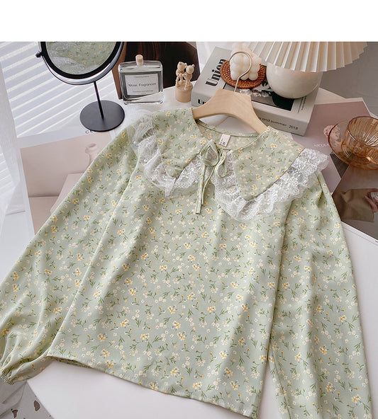 Chemise fleurie à lacets et col bébé 6371