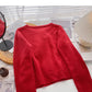 Pull col rond avec nœud et boutons en perles, joli haut à manches longues 6074