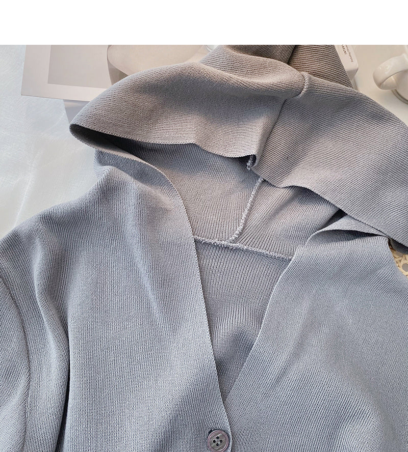 Knitwear Casual Short Hooded Coat long sleeve top  6453