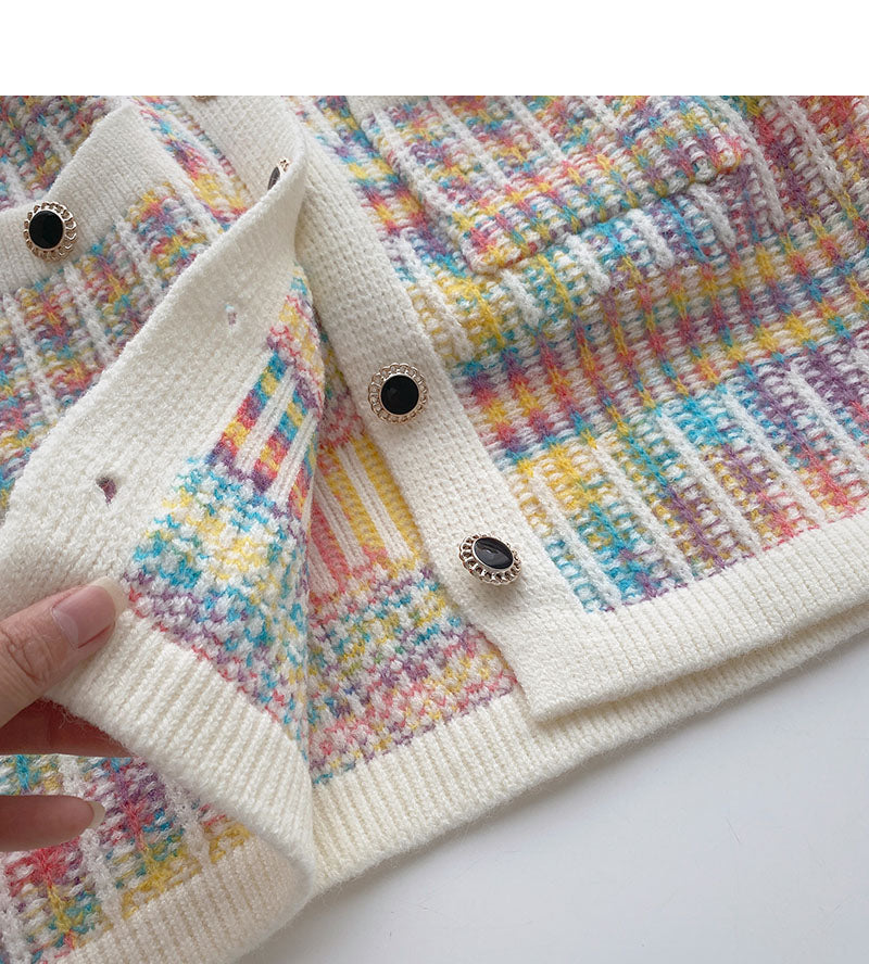 Sweet color stripe knitted long sleeve coat  5887