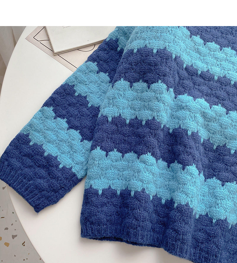 Lazy Wind Stripe Color Matching Pullover ist retro und einfach 5992
