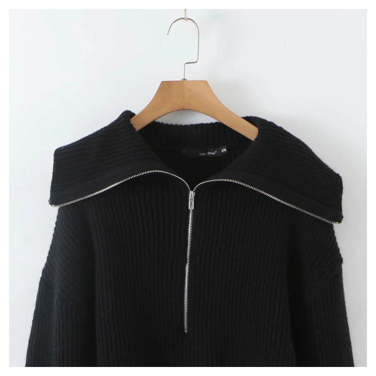 Vielseitiger Pullover mit großem Revers und Reißverschluss 7283
