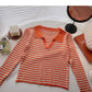 T-shirt Lapel stripe contrast color shows thin slim top fashion  6538