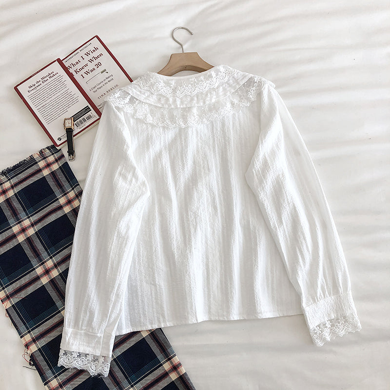 Temperament super fairy lace doll collar Long Sleeve Shirt  6242