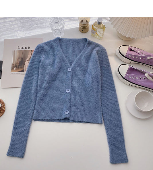 Pullover kleiner Mantel ausländischen Stil vielseitig V-Ausschnitt Langarm-Oberteil 6503