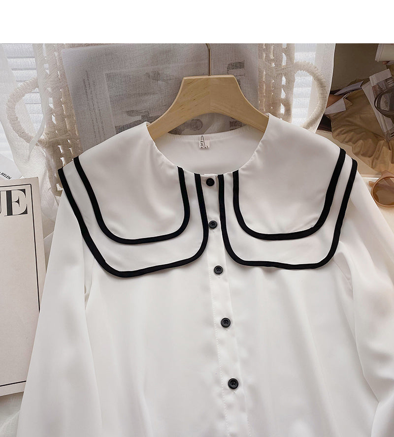 Chemise à manches longues vintage slim à col bleu marine 6419