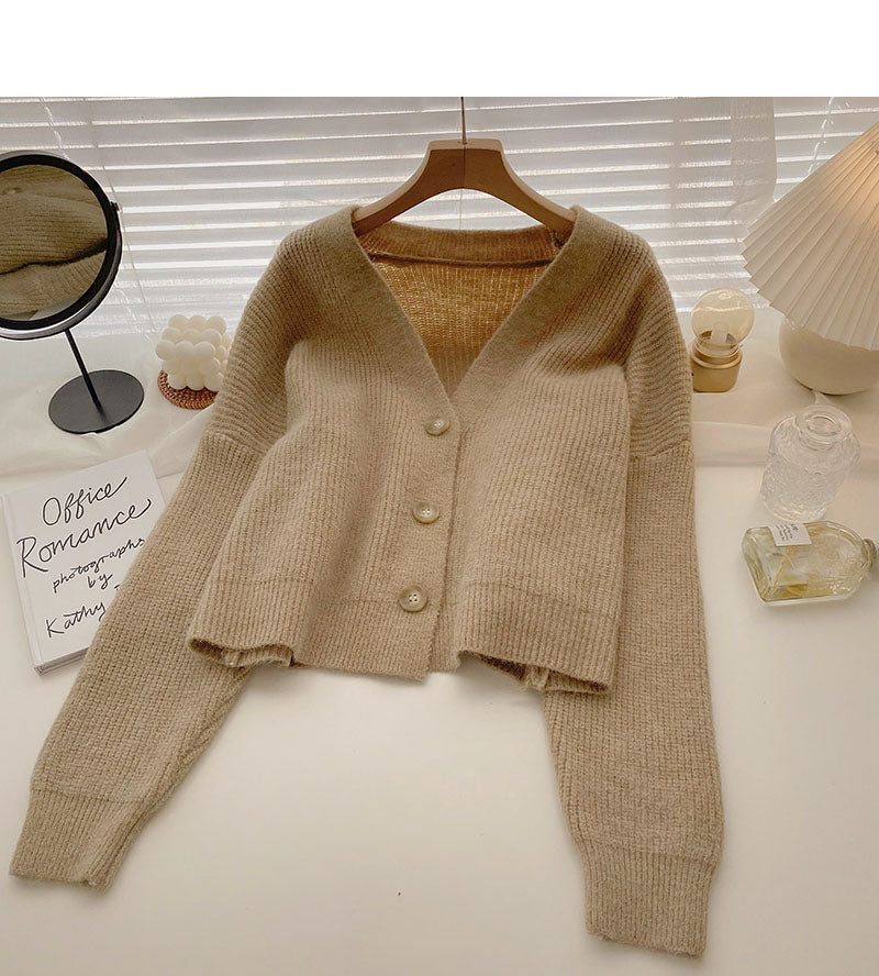 Korean chic temperament V-Neck long sleeve loose top  5870