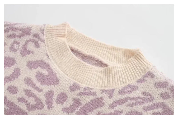 Pull ample à manches longues en jacquard léopard 7464