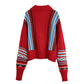 Contrast jacquard stand collar zipper knitted cardigan coat  7428
