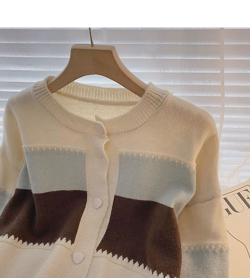 Korean minority retro single breasted round neck sweater  5862