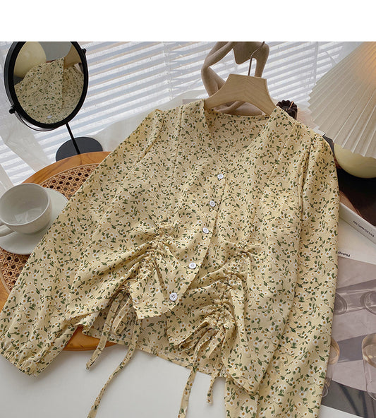 Sens du design de la chemise à fleurs de style étranger avec cordon de serrage 6412