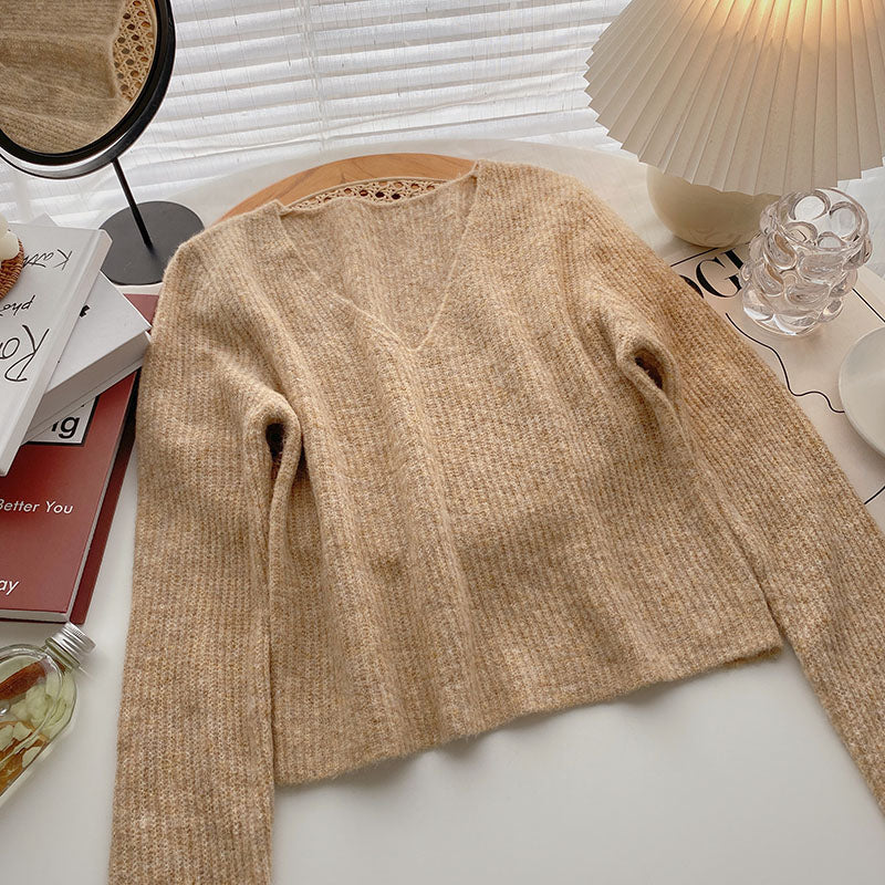 Korean version small man versatile temperament thin short long sleeve top  6457