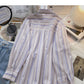 Lazy wind Stripe Shirt loose long sleeve cardigan top  6424