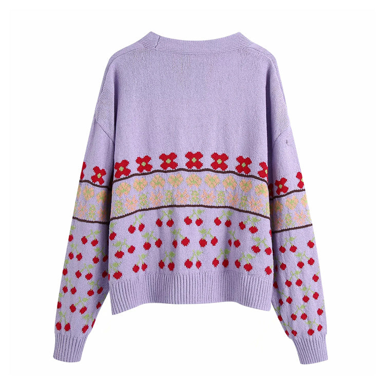 New women's sweet purple jacquard knitted coat  7231