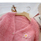 Pull en mohair avec petites fleurs et perles cloutées, cardigan 6093