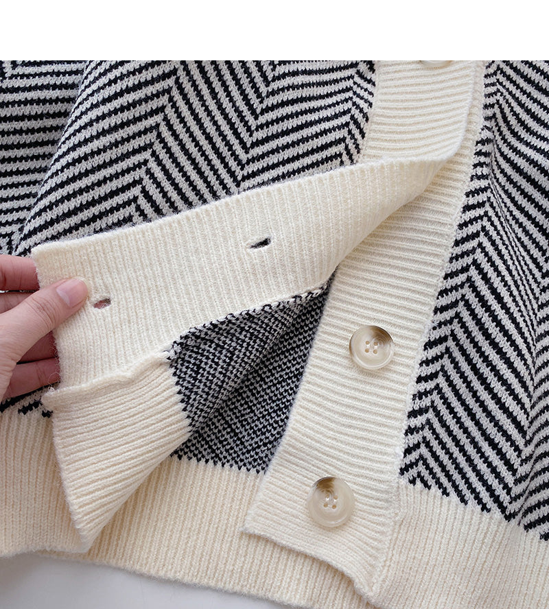 Lazy wind stripe sweater coat Long Sleeve Top  6044