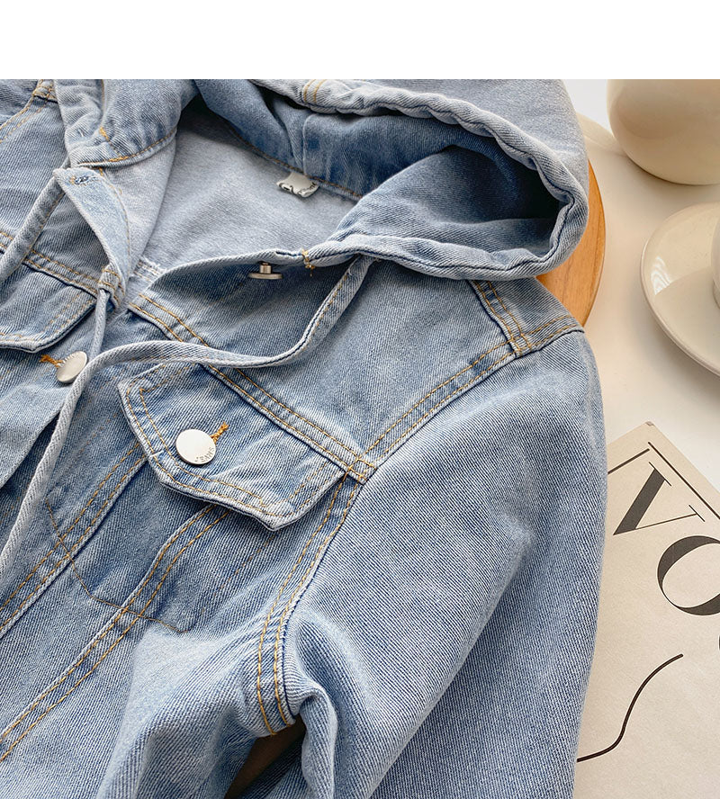 Denim Hooded Jacket Women's loose long sleeved top  6214