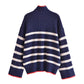 Loose Vintage high neck contrast striped sweater sweater sweater  7347
