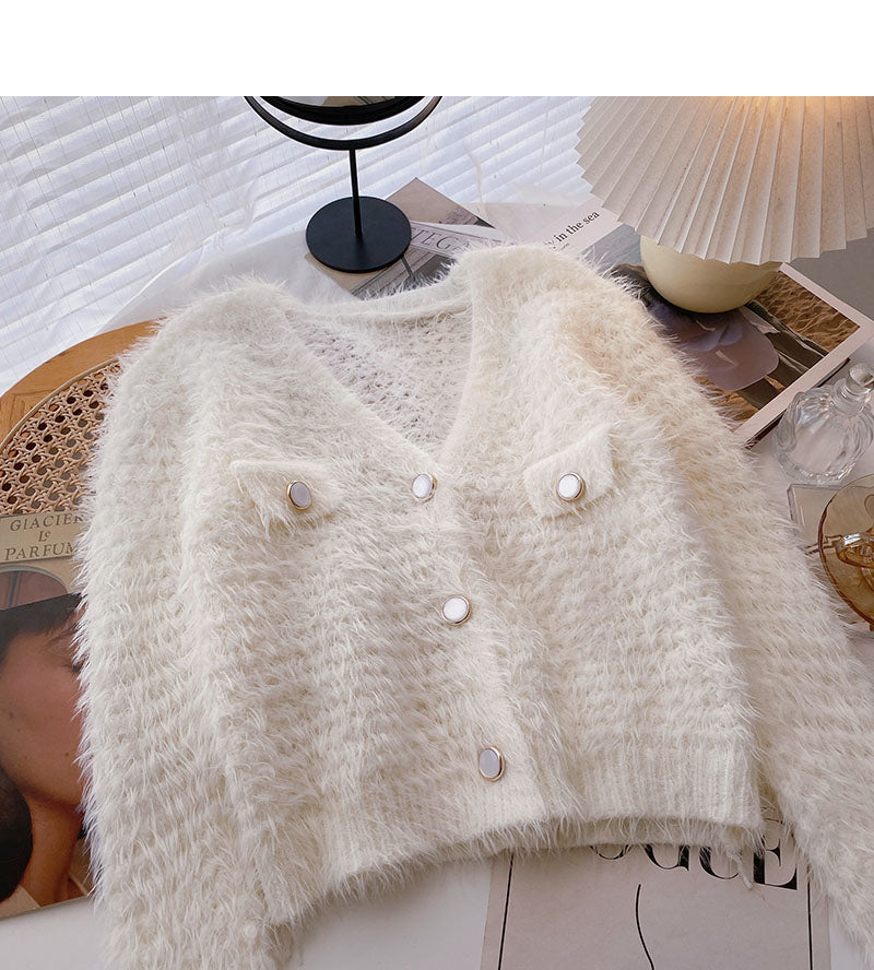 Nerzimitat-Pullover, einfarbig, Strickjacke, Mode 6059