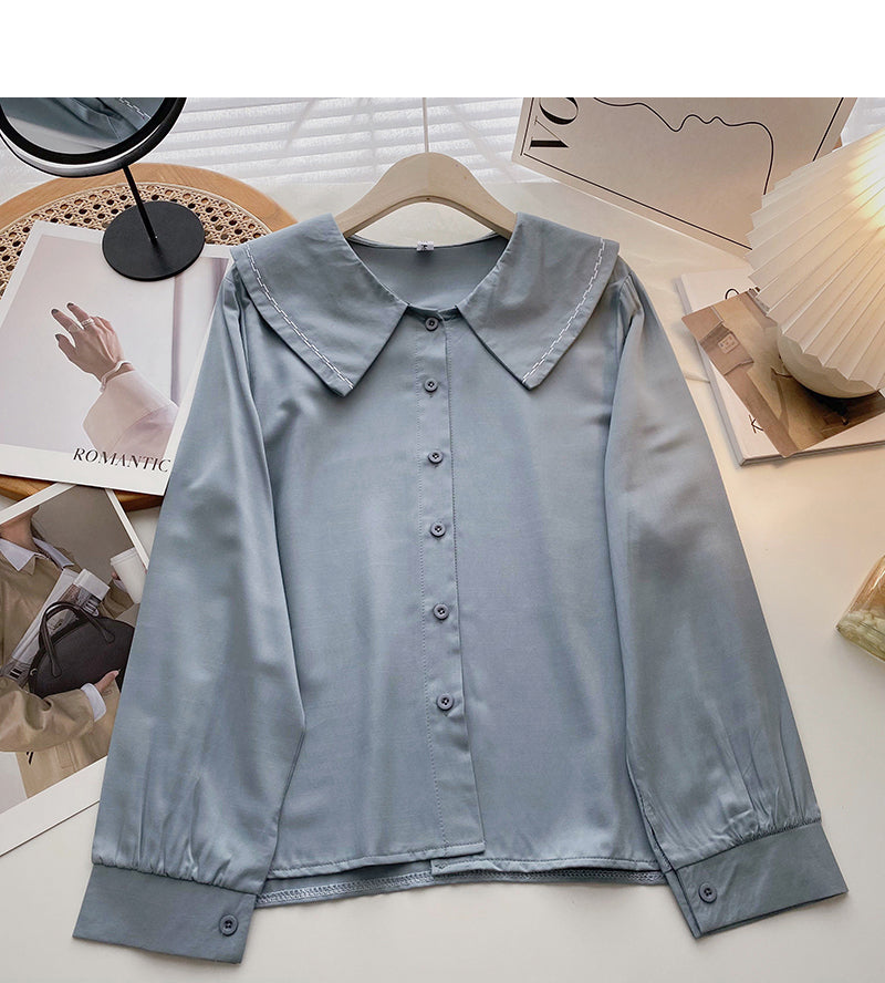 Solid color baby collar shirt long sleeve single breasted top  6422