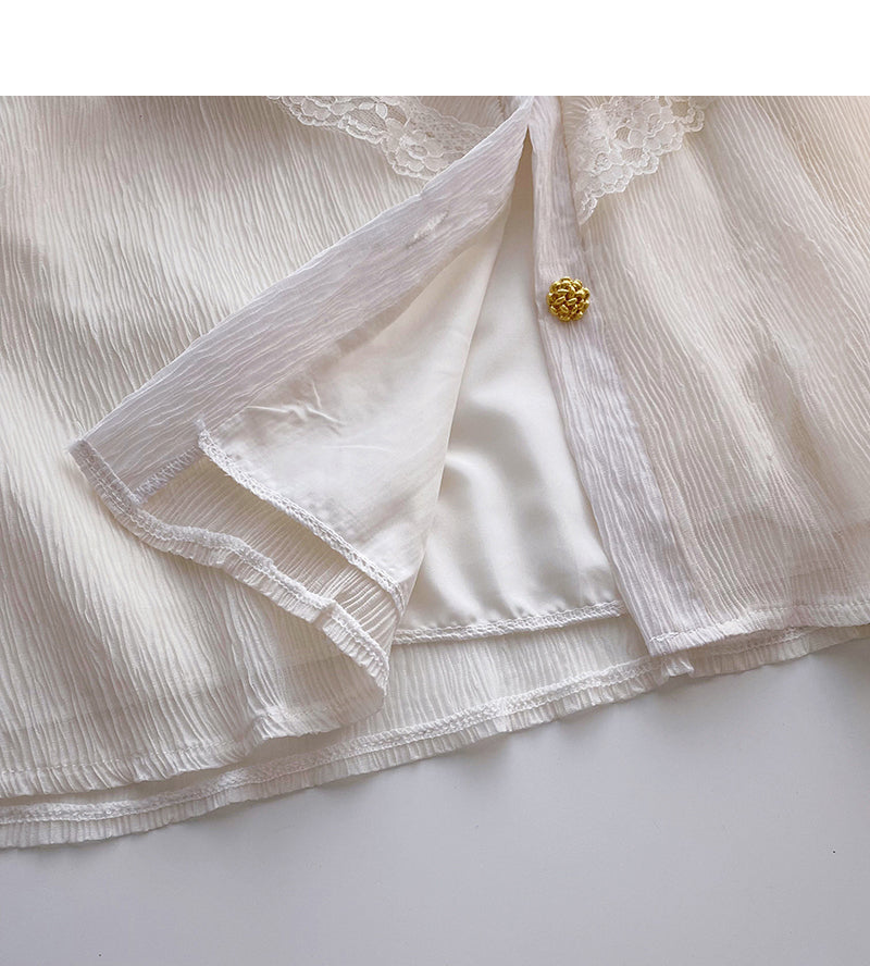 Stitched lace stand collar Long Sleeve Shirt  6396