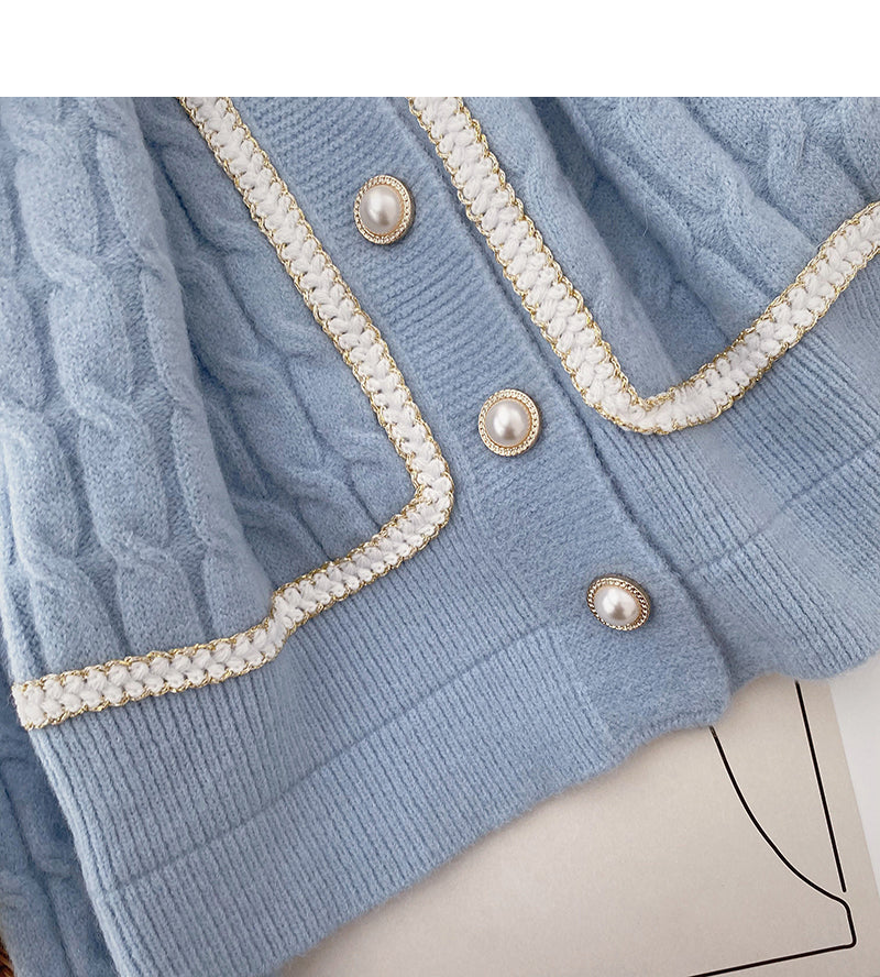 Korean pearl button round neck retro stitching short top  5909