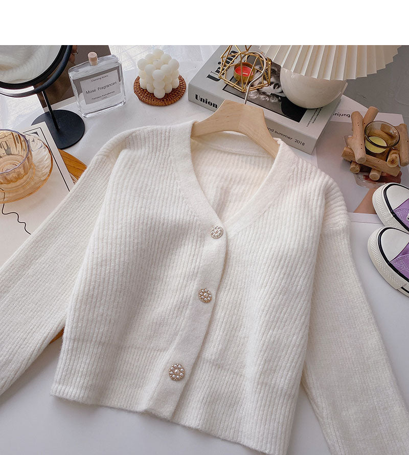 Vintage bright silk V-Neck Sweater Coat  6081
