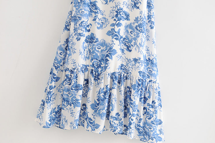 Retro fake slim French court Printed Dress  7036