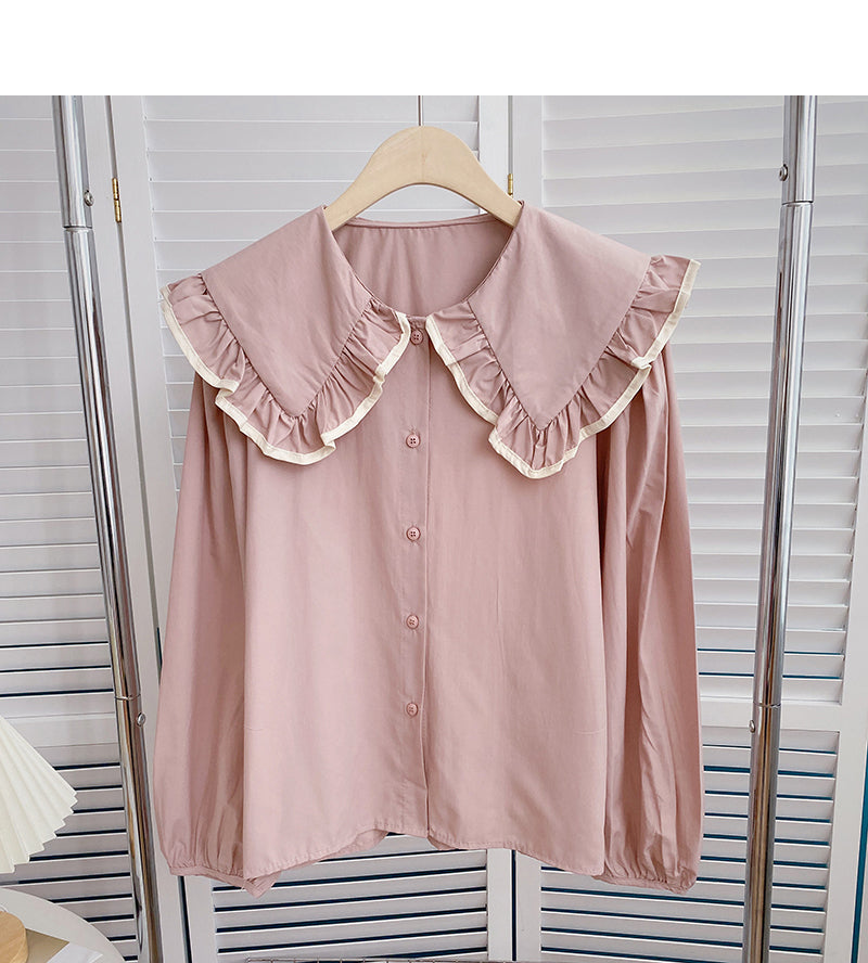 Baby collar lace shirt aging thin long sleeve top fashion  6411